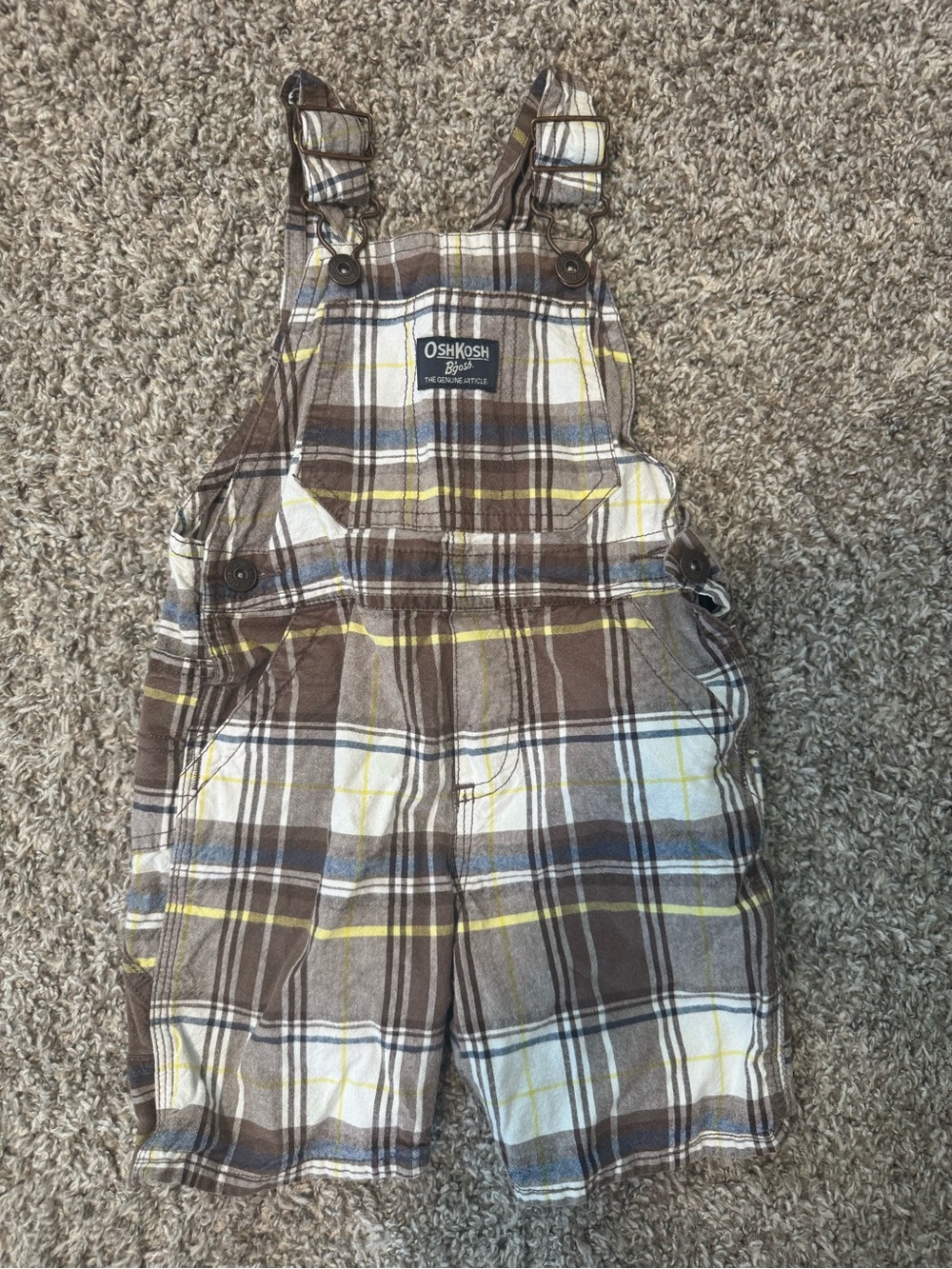 OshKosh B'gosh Brown, White & Yellow Plaid Kids Overalls